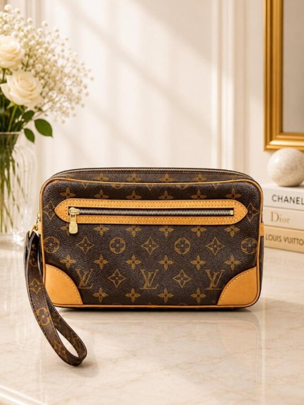 Authentic Louis Vuitton Marly Dragonne GM Monogram Clutch Wristlet Bag - Picture 1 of 16